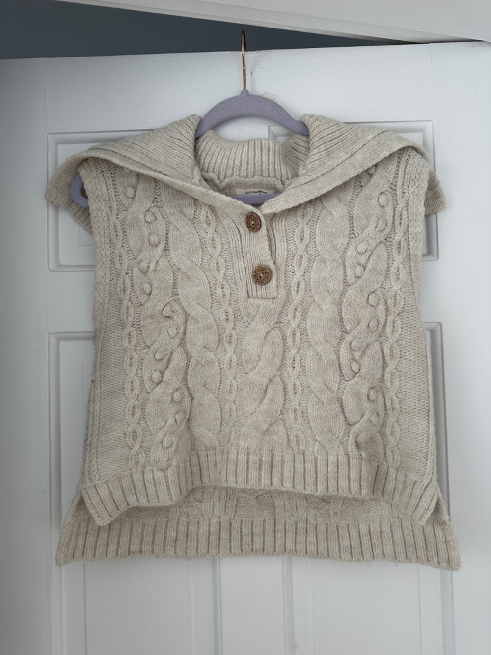 Anthropologie Pilcro Beige Cable Knit Preppy Sweater Vest in Size Extra Small